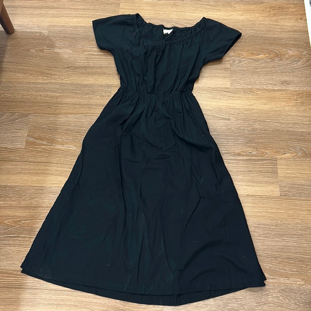 Short Sleeve Back Cut-out Cotton Midi Dress L (With Pockets!)